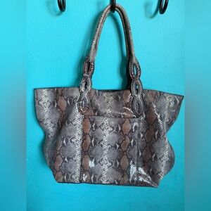 Tahari Gray and Brown Snakeskin Tote with accent Braided Handles